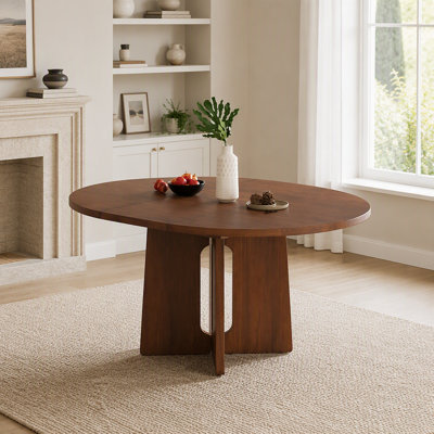 Table de salle à manger ronde en bois massif, extensible grâce à une rallonge amovible de 40 cm (16 pouces), pour une utilisation polyvalente dans la salle à manger et le salon.