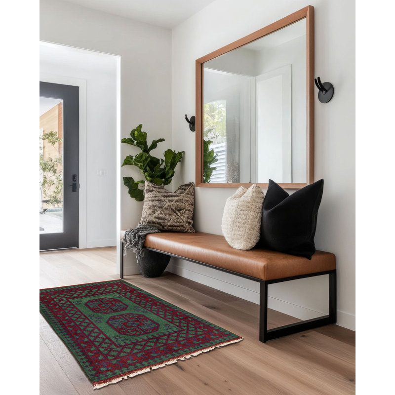 Tapis vert Ouzbék Kargahi 2 pi 9 po x 4 pi 1 po