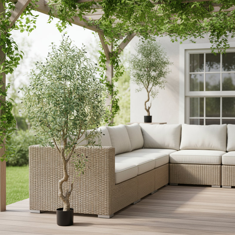 Olive artificielle verte 8 po en pot de ciment cylindrique noir