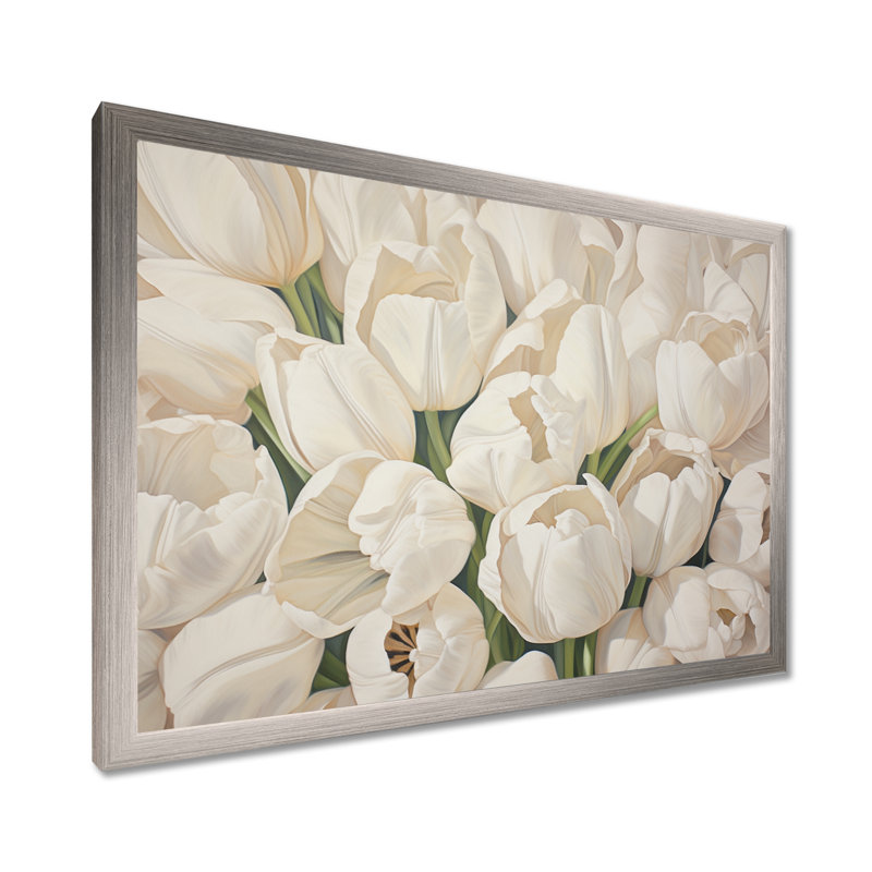 Minimalisme beige tulipes symphonie III - tulipes, Cadre simple argenté, H 24 po x l 32 po x P 1 po