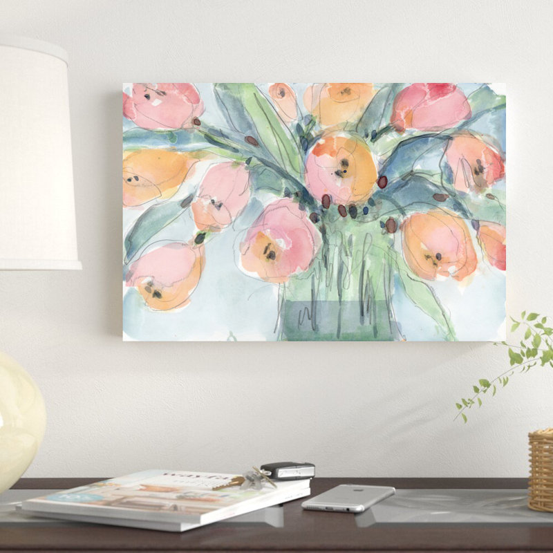 «Tulip Bouquet IV» par Samuel Dixon - peinture sur toile tendue, H 12 po x l 18 po