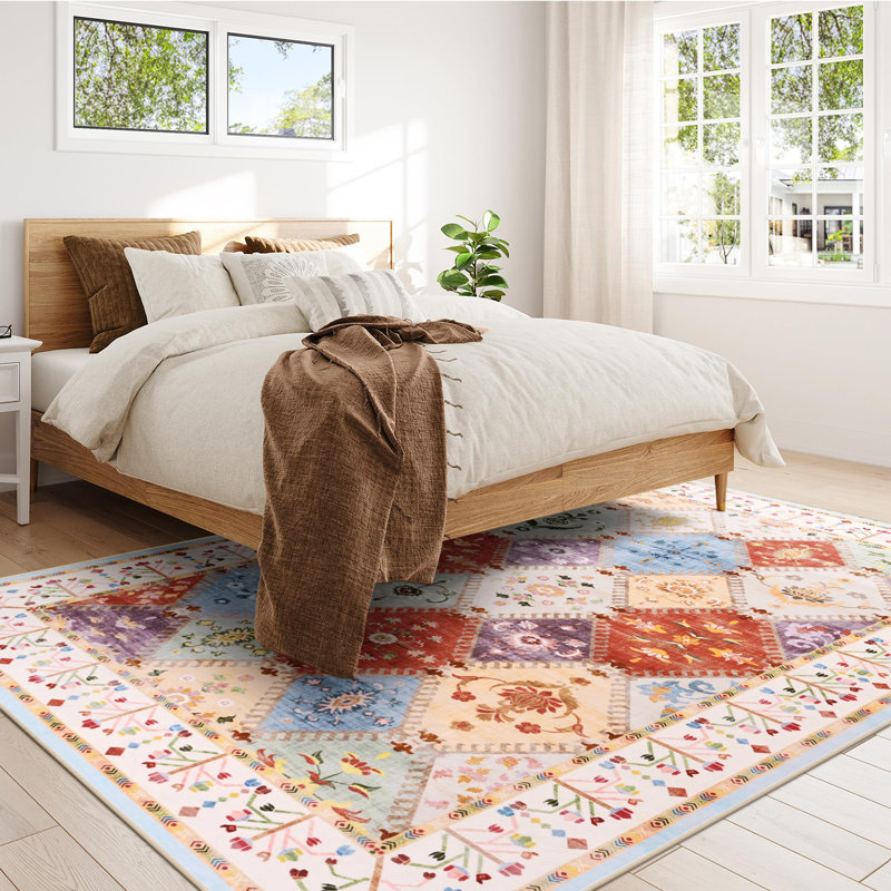 Tapis aztèque à motif marocain lavable à la machine Wymond avec envers antidérapant, Rectangle 6 pi x 9 pi