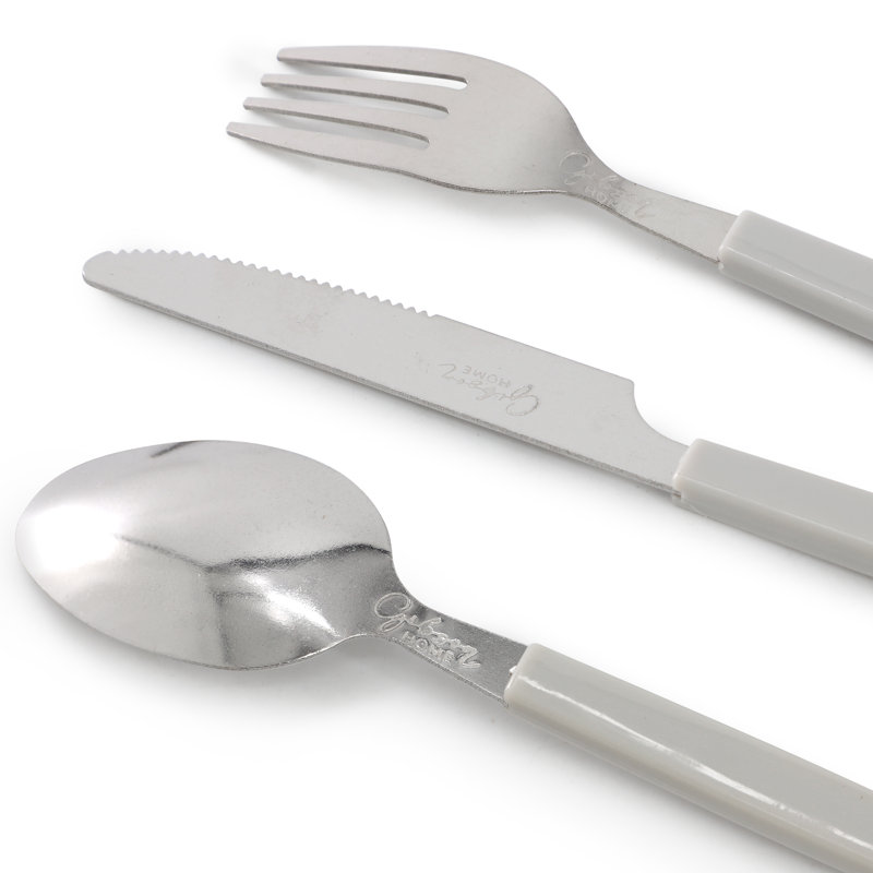 Ensemble de couverts en acier inoxydable gris avec plateau en plastique 48 pièces Gibson Home Edzelle
