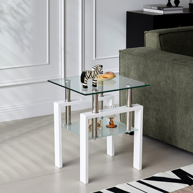 Table de rangement de salon, verre trempé avec 2 conceptions pour des meubles efficaces, table d'appoint