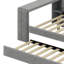 Lit plateforme tapissier avec tablettes de rangement, bureau, station de charge et lit gigogne-136744156