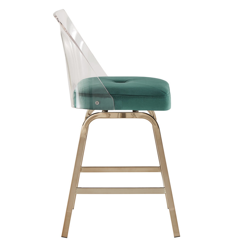 Milica Swivel Upholstered Velvet Counter Stool, Champagne Gold, Teal, Counter Stool (24" Seat Height)