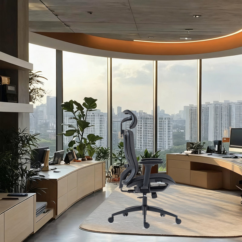 Chaise de bureau en filet à haut dossier, Noir, Noir