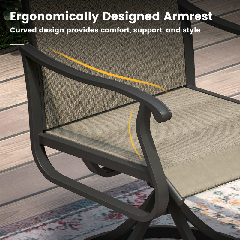 6-Person Patio Dining Set with 50" Round Dining Table and 6 PVC-coated polyester Swivel Dining Chairs, Brush Wood Brown