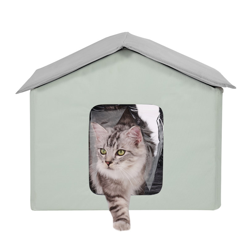 Light Green Heated Outdoor Cat House with Waterproof Heating Pad