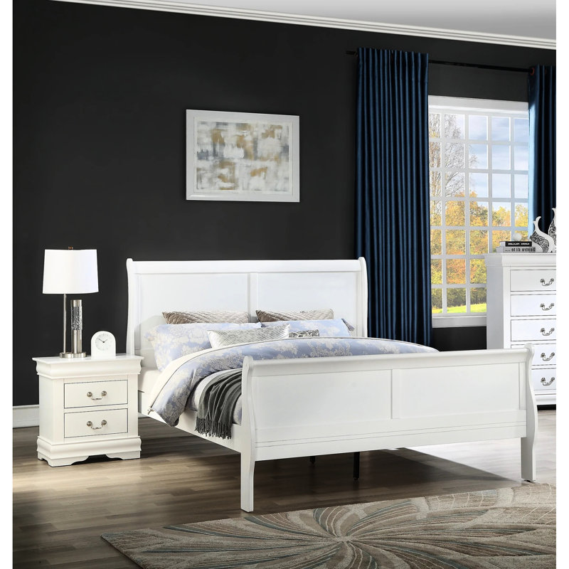 Lit pour chambre à coucher en bois massif blanc pour grand lit