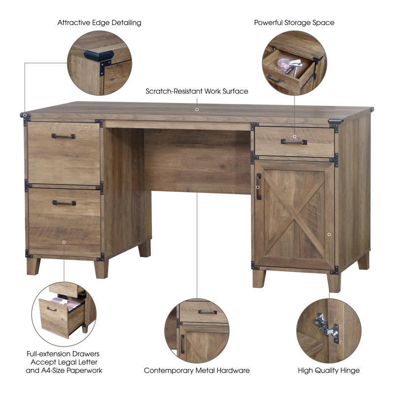 Cobden Oxford Farmhouse Executive Desk, Rustic Oak
