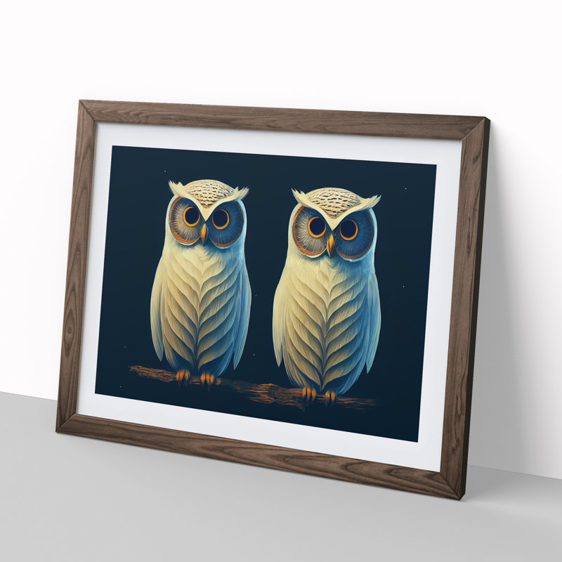 Symmetrical Owls - Single Picture Frame Print, 34cm H x 46cm W, Brown