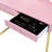 Pink & Gold Vanity Desk With Rectangular Structure, Crystal Handle, Metal Frame, Mirror, Jewelry Tray, 2 Storage Drawers, 2/3 Drawer Extension Finish, Removable Extension, Center Glide, Kd Design,