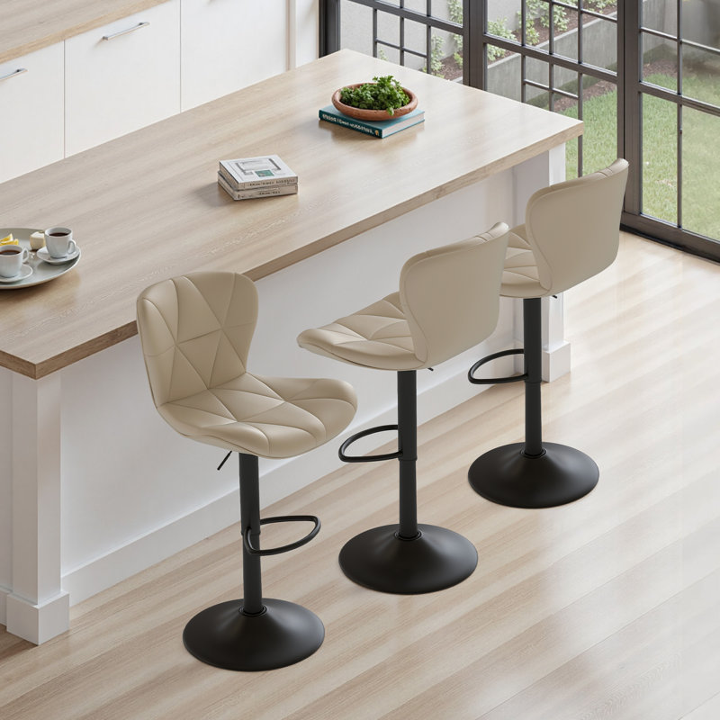 Higginsport Upholstered and Faux Leather Adjustable Height Bar Stool, Grey, 3