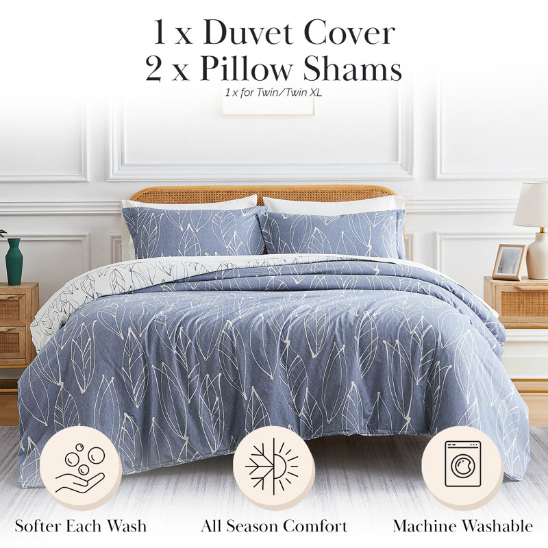Vilano Choice Reversible Oversized Duvet Cover Set with matching shams, King Duvet Cover + 2 Shams, Blue