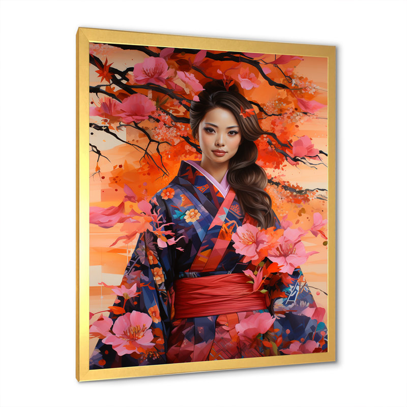 «Magic Tree Asian Woman Portrait», reproduction d'art mural asiatique, Cadre doré simple, H 40 po x l 30 po x P 1,5 po