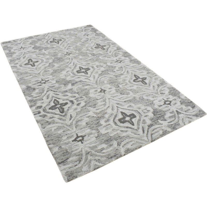 Tapis décoratif argent en laine Touffeté à la main Cartwright, Rectangle 8 pi x 11 pi