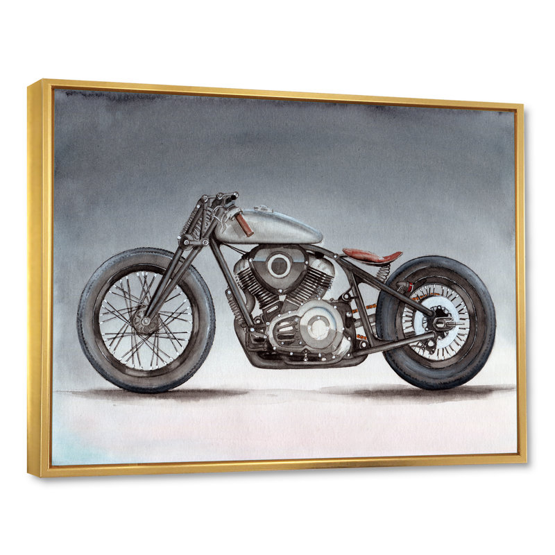Moto personnalisée sur fond gris - impression sur toile, H 30 po x l 40 po x P 1,5 po, Cadre flottant doré