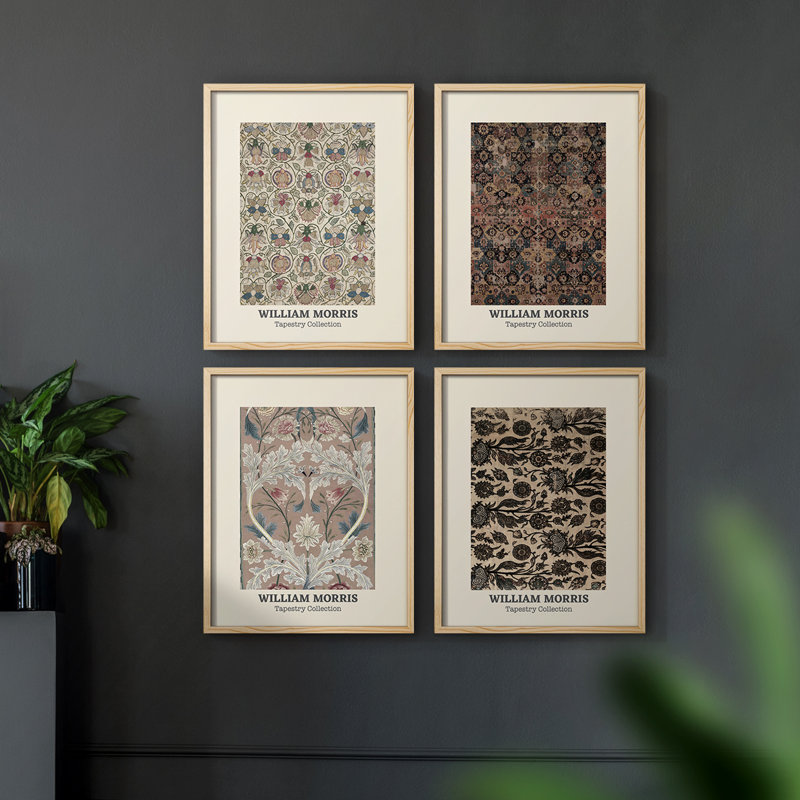 «William Morris II», ensemble de 4 reproductions encadrées, Naturel, H 14 po x l 44 po