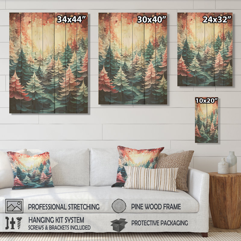 Coucher de soleil pin à Noël - pin sur bois, H 32 po x l 24 po