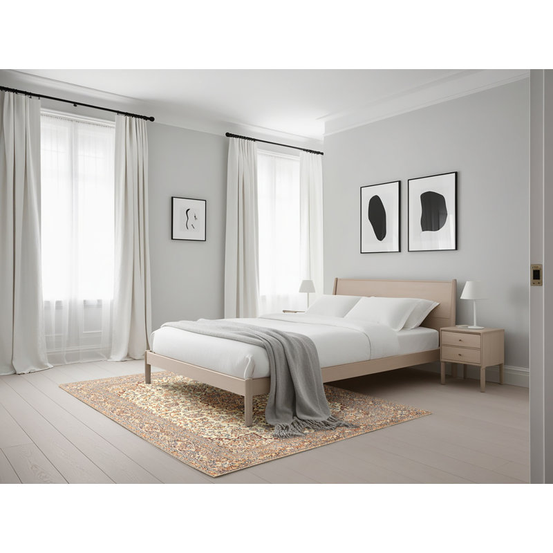 Tapis décoratif beige oriental Dunnigan, Rectangle 5 pi x 7 pi