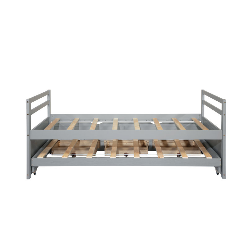 Lit simple gris avec tête de lit élégante, lit gigogne et espace de rangement, Gris