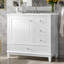 Meuble-lavabo sur pied 36 po avec lavabo en céramique, panneau de fibres à densité moyenne et base en bois massif, 3 tiroirs et armoire, finition blanche-1375374231