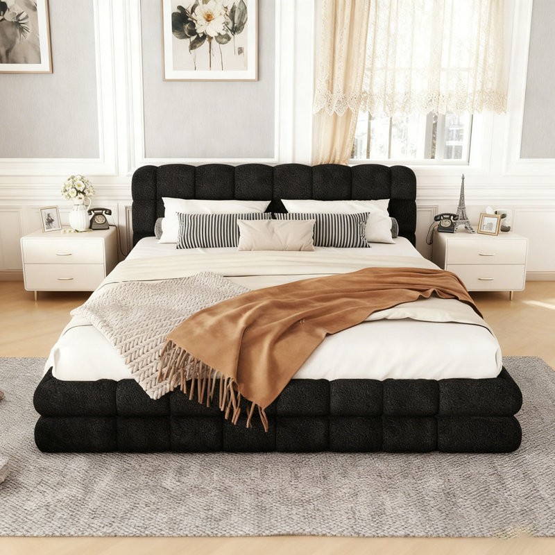 Grand lit plateforme tapissier Berber, Noir