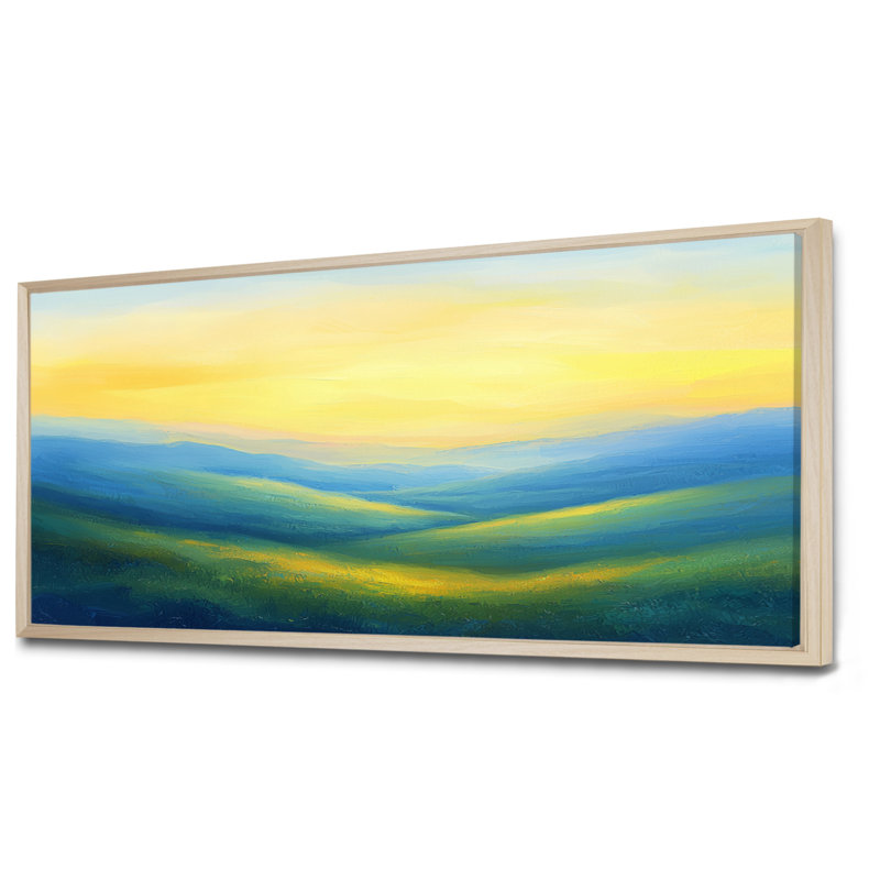 «Rolling Hills At Dawn IV», campagne, H 28 po x l 60 po, Cadre flottant, Naturel