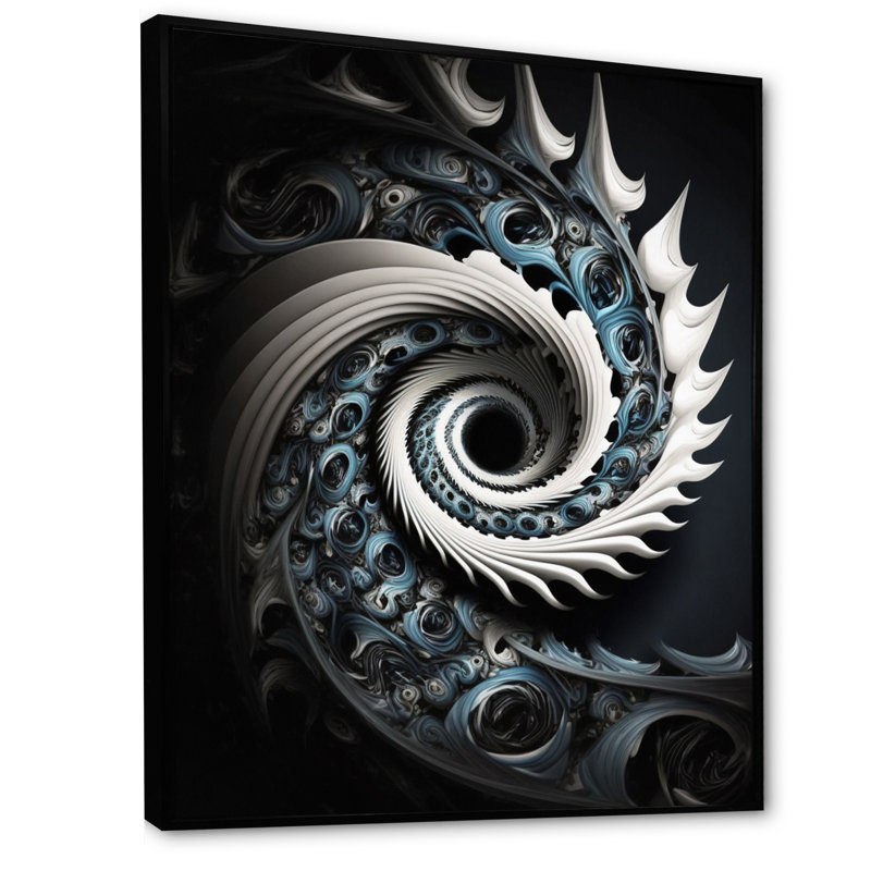 «Blue and White», art liquide sur toile, L 12 po x H 20 po, Cadre flottant noir