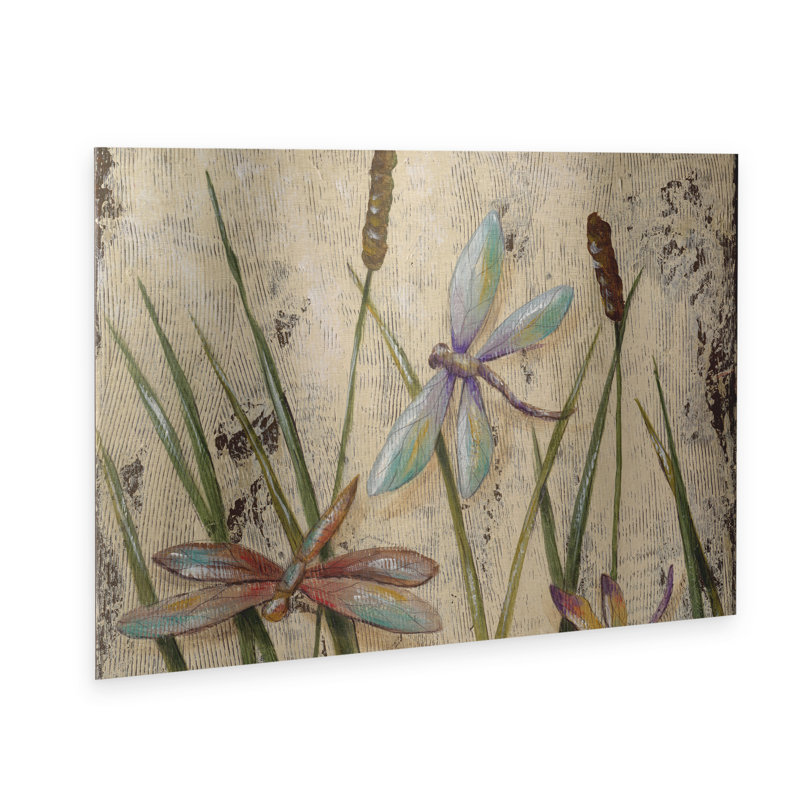 Jade Reynolds «Dancing Dragonflies I», art en aluminium brossé flottant