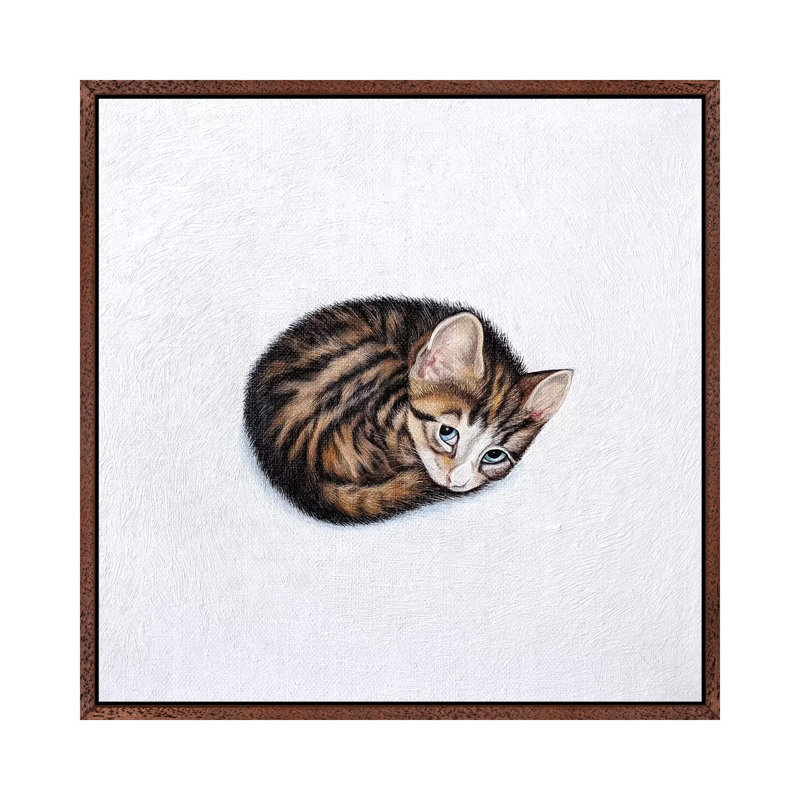 Kitkat by Vicky Mount - Painting on Canvas, Classic Brown Wood Framed, 45.72 cm H x 45.72 cm W