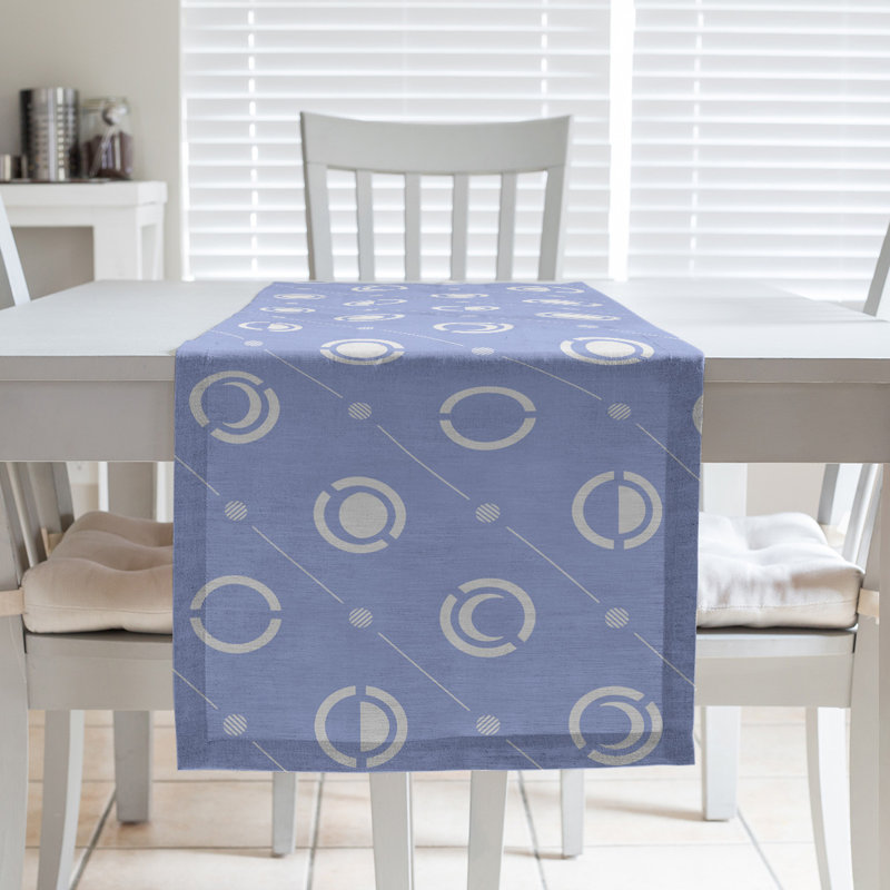 Classic Moon Phases Table Runner, 16" x 72", Light Blue/Snow White
