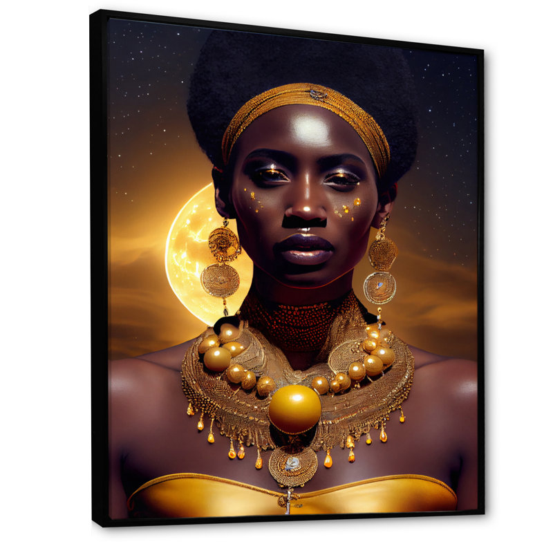 «Queen African Woman Under Moon I», impression sur toile, H 40 po x l 30 po x P 1,5 po, Toile avec cadre flottant noir