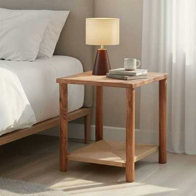 Table d'appoint carrée en bois d'acacia et jute
