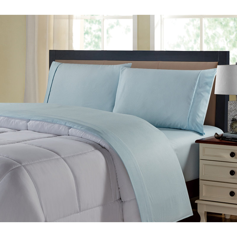 Ensemble de draps en rayonne 4 pièces, Ensemble de draps pour lit double + un drap-housse, Turquoise