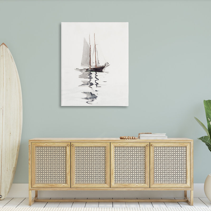«Tranquil Voilier Vaisseau Flottant Lone Ocean Reflection» par lettré et doublé, H 48 po x l 36 po x P 1,5 po