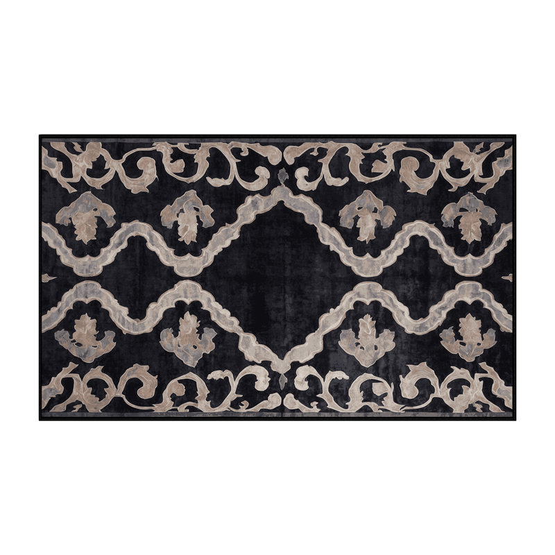 Machine Washable Black Area Rug, Rectangle 2' x 3'