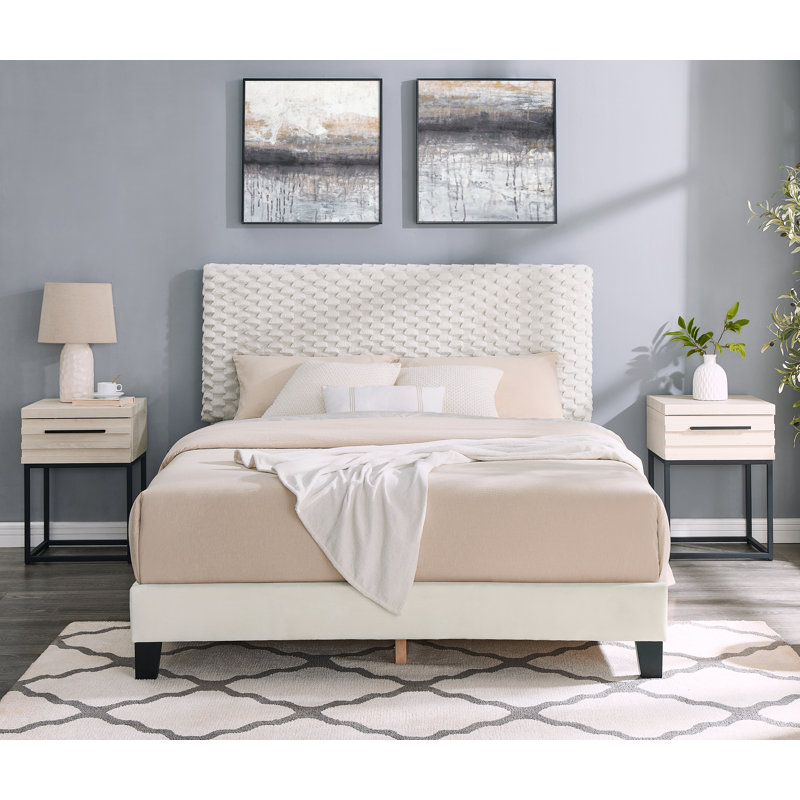 Delonia Bedroom Set, Plush 3d Upholstered Bed , Full, 2