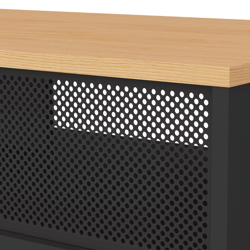 Anajia Four Leg Coffee Table with Storage, Walnut Top/Black Base