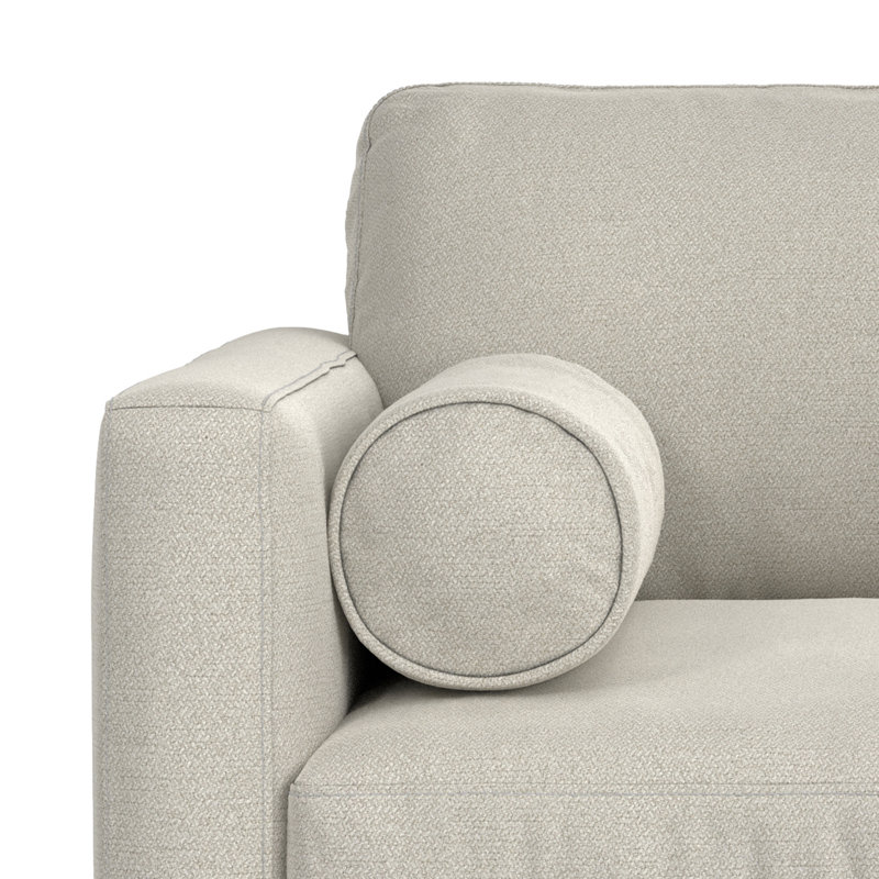 Morrison 42"W Upholstered Performance Fabric Mid-Century Modern Arm Chair With Bolster Pillows, Cream White Polyester