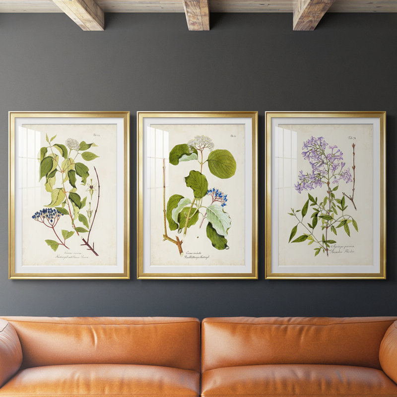 Arbre en fleurs I - reproduction sur mesure encadrée de qualité supérieure mate - 3 pièces, H 15 po x l 19 po, Doré
