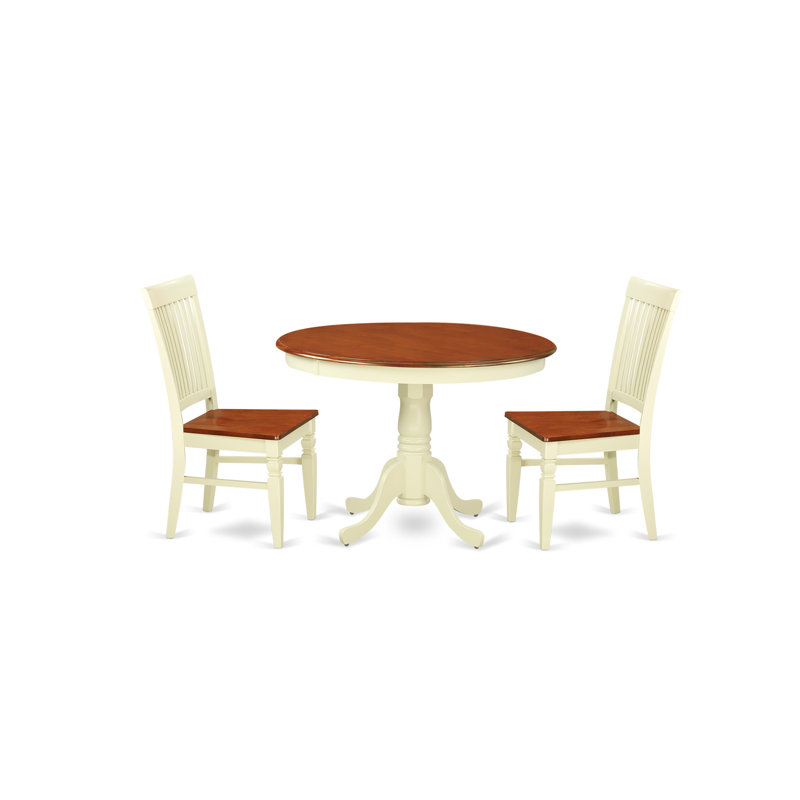 Ensemble de coin repas 3 pièces pour petits espaces comprenant une table ronde avec piédestal et 2 chaises de salle à manger, babeurre et cerise