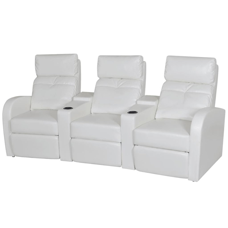 Canapé inclinable 3 places pour cinéma maison, Simili cuir blanc
