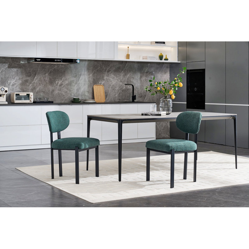 Ensemble de 2 chaises de salle à manger modernes, chaises de cuisine rembourrées avec pieds en métal, Vert antique