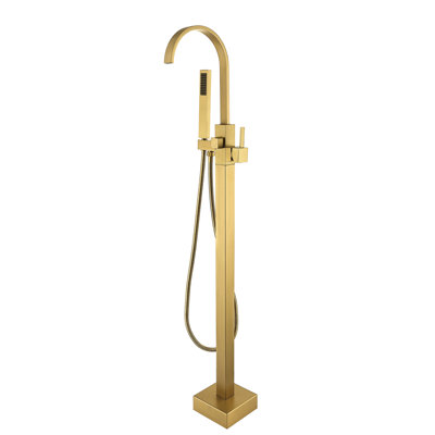 Robinet de baignoire autoportant en or brossé avec douche à main - Finition portative en métal