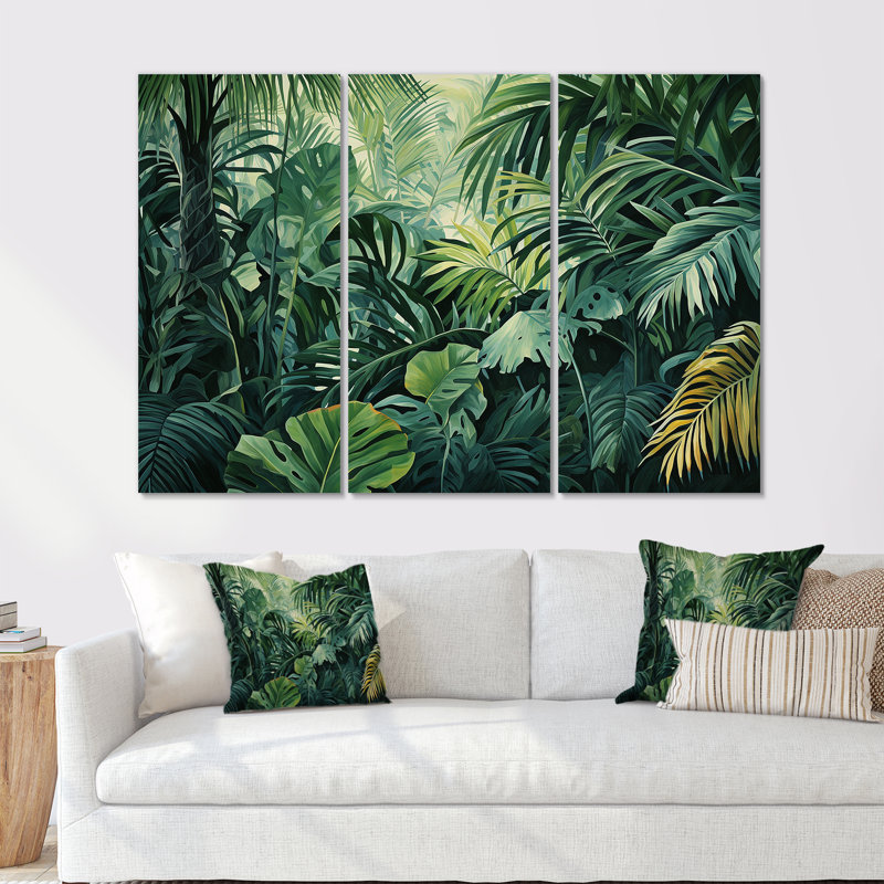 Jade, jungle épaisse, jungle de palmiers II, H 28 po x l 36 po, Toile tendue