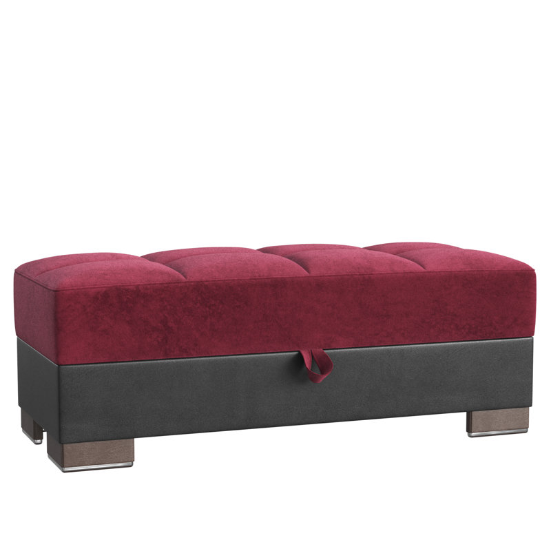 Clemmer Fabric Upholstered Ottoman with Storage, Burgundy/Black Microfiber
