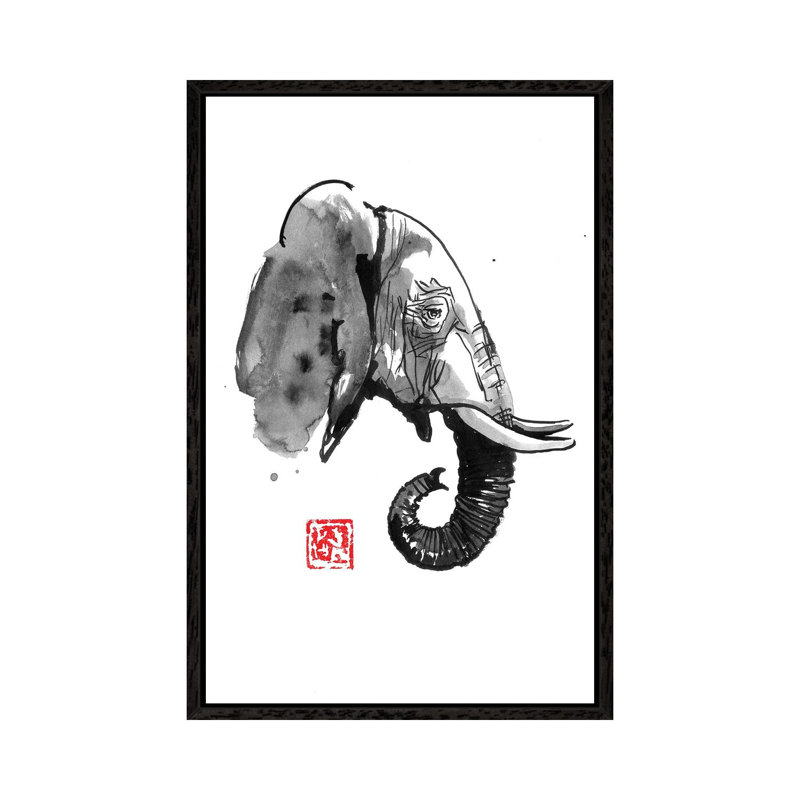 Elephant Profile by Péchane - Painting on Canvas, 66.04 cm H x 45.72 cm W, Black Framed
