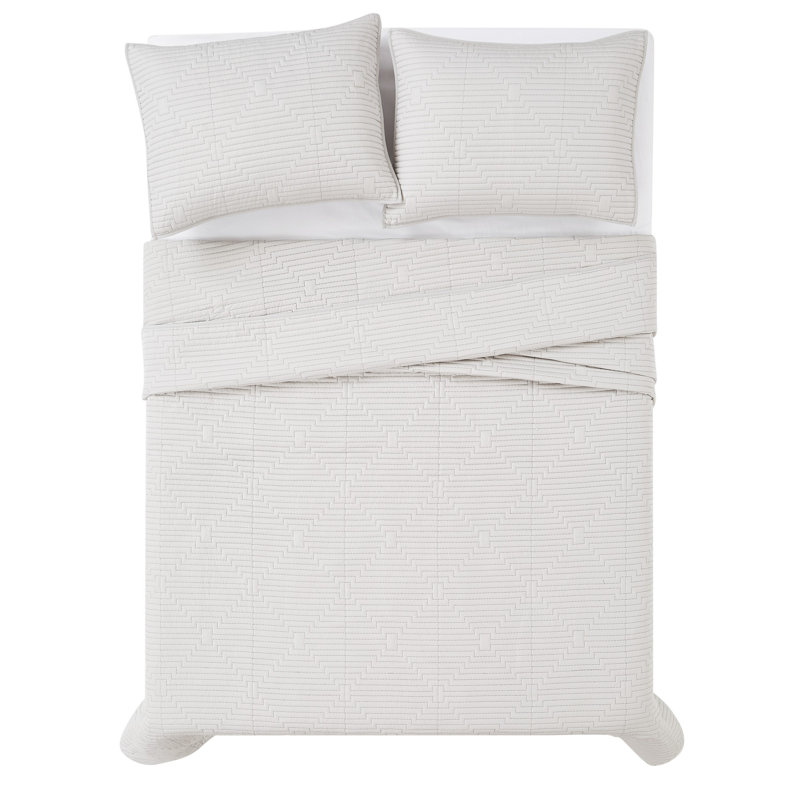 Trapunta Matrimoniale FRYE Ray Pick Stitch, Cotone, Ricamo Geometrico, 92x96 Pollici, Grigia